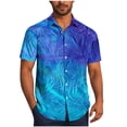 thumbnail image 1 of YLSDY Men's Ombre Blue Leaf Print Hawaiian Shirt, Gradient Tropical Pattern, Short Sleeve Button-Down Casual Top Blue XXL, 1 of 6