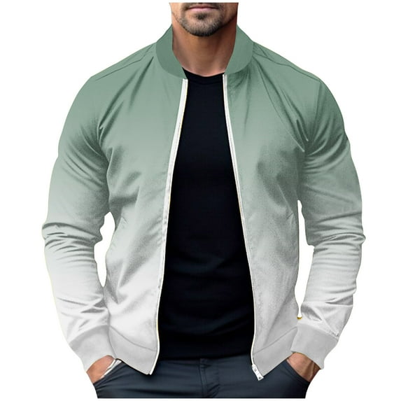 YLSDY Men's Ombre Bomber Jacket Zipper Up Baseball Jacket Gradient Color Long Sleeve Outerwear Army Green M
