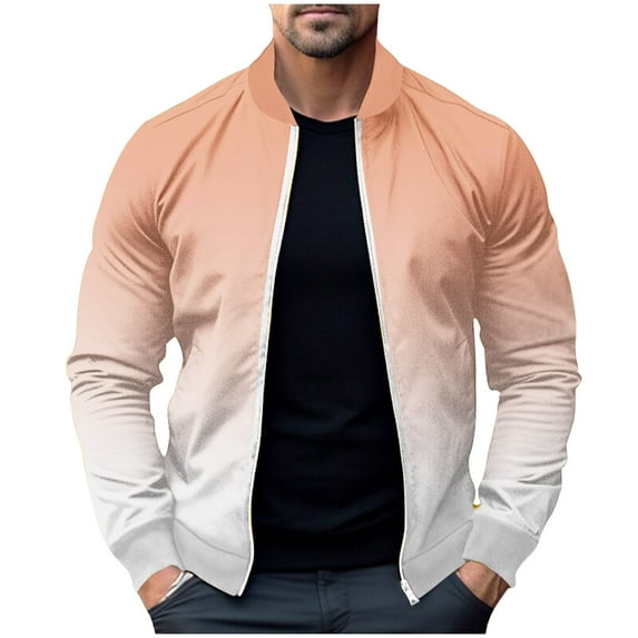 YLSDY Men's Ombre Bomber Jacket Zipper Up Baseball Jacket Gradient Color Long Sleeve Outerwear Rose Gold S