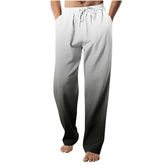 YLSDY Men's Ombre Drawstring Sweatpants Loose Fit Jogger Pants Comfortable Breathable Sport Workout Lounge Pants Elastic Waist Side Pockets White L