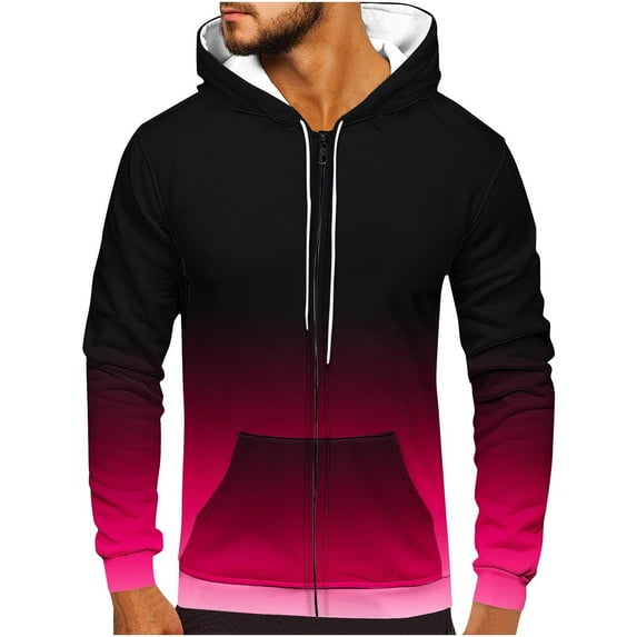 YLSDY Men's Ombre Hoodie Zipper Up Long Sleeve Sweatshirt Gradient Color Pullover Tops Hot Pink S