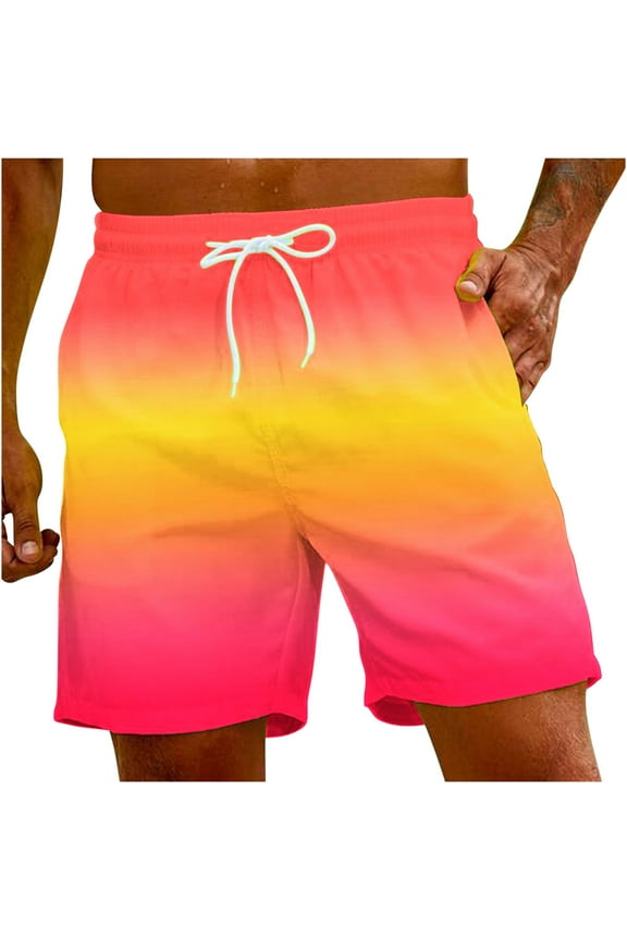 Men's Ombre Swimming Trunks Gradient Elastic Waist Swim Trunk with Slant Pockets Swimwear & Beachwear Relaxed Fit Comfy Shorts Multicolor S