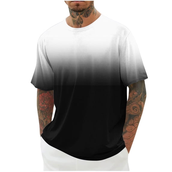 YLSDY Men's Ombre T-Shirt Short Sleeve Crew Neck Gradient Color Tops Summer Loose Fit Breathable Tees Basic Daily Wear Fashion Street Black XXXL