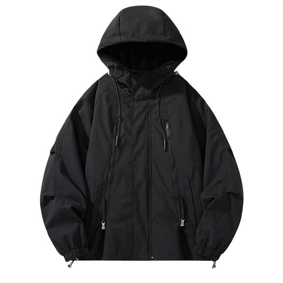 YLSDY Men's Outdoor Hooded Zip-Up Varisty Jacket Lightweight Casual Loose Fit Windbreaker Couple Thin Outwear with Pocket Black XXXL