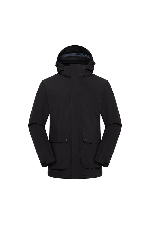 Men's Outdoor Jacket Three In One Outwear Suit Waterproof and Windproof Hikking Mountaineering Jacket Black XXL