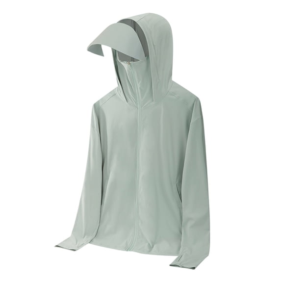 YLSDY Men's Outdoor Sports UV Protection Cooling Hoodie Sun Protection Jacket with Face Cover Brim Breathable Quick Dry Long Sleeve Thin Coat Summer Fishing Hiking Travel Clothes Mint Green L