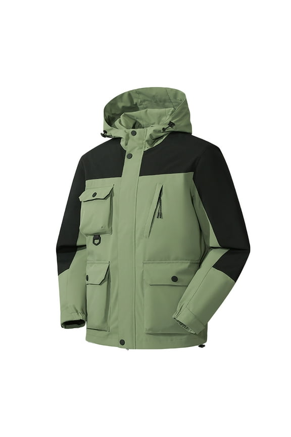 Men's Outdoor Waterproof Windproof Jacket Detachable Hooded Winter Coats Multi-Pockets Fleece Liner Thickened Warm Snow Ski Jackets Green M