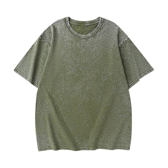 YLSDY Men's Oversized Cotton T-Shirts Loose Fit Vintage Washed Tee Unisex Short Sleeve Casual Shirts Tops Army Green XXL