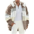 thumbnail image 1 of YLSDY Men's Oversized Fleece Jacket Big and Tall Zip Up Hoodie Color Block Patchwork Warm Winter Coat with Pocket Khaki XL, 1 of 6