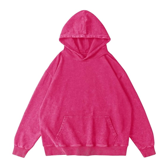 YLSDY Men's Oversized Plain Hoodie Long Sleeve Pullover Sweatshirt Solid Color Loose Fit Streetwear Basic Hooded Tops with Kangaroo Pocket Hot Pink XXL
