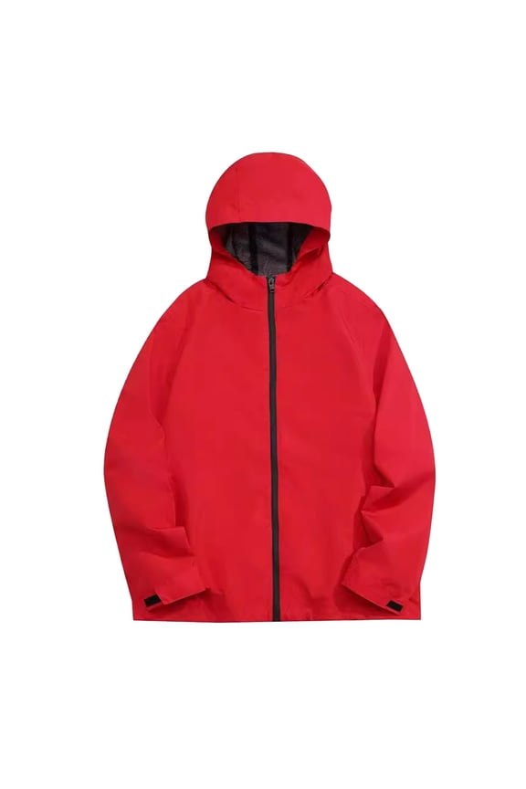 Men's Oversized Rain Jacket Waterproof Hooded Outdoor Windbreaker Fall Fashion Solid Raincoat for Hiking Golf Running Red XXL