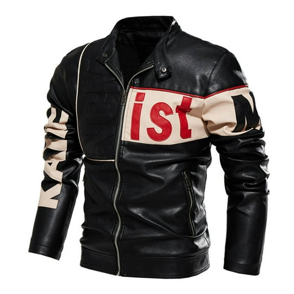 YLSDY Men's PU Leather Motorcycle Jacket Winter Moto Clothing Fashion Warm Overcoat Biker Motorcycle Leather Jacket Black L