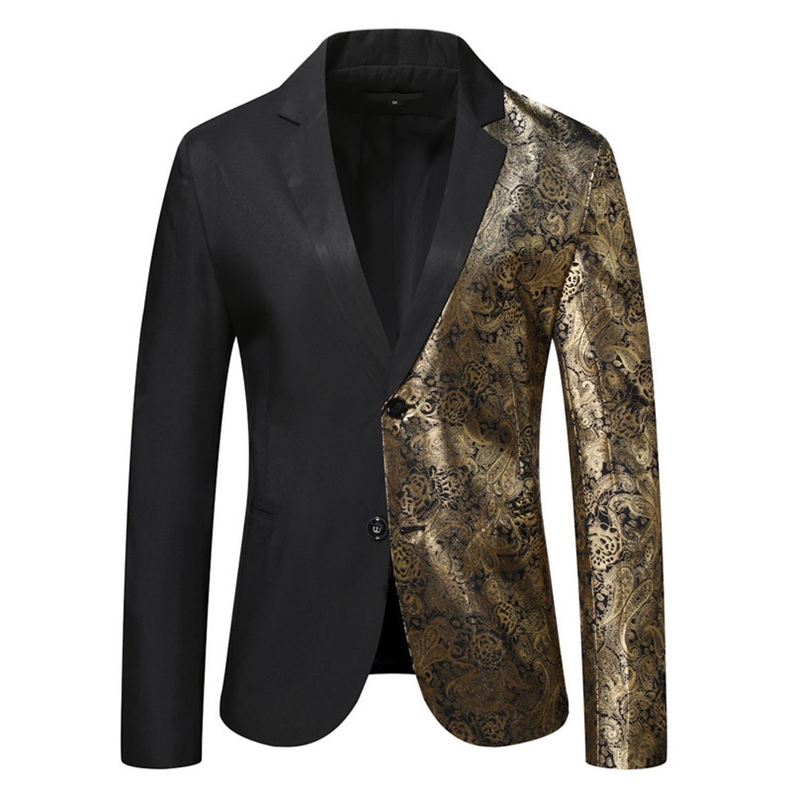 YLSDY Men's Paisley Print Blazer Gold Black Party Suit