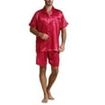 thumbnail image 1 of YLSDY Men's Pajamas Sets 2Pc Silk Satin Soft Shorts Short Sleeve Tops Lounge Sleepwear Button Down Comfortable Pjs Loungewear Red 10, 1 of 6