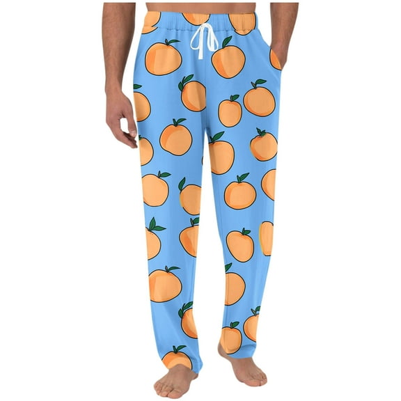 YLSDY Men's Peach Print Pajama Pants Comfortable Lounge Pants with Drawstring Waist Casual Sleepwear for Relaxation Light Blue M