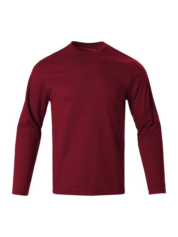 Men's Performance Long Sleeve T-Shirt Skinny Fit Crew Neck Tees Lightweight Athletic Sport Quick Dry Breathable Sports Tops Wine XL