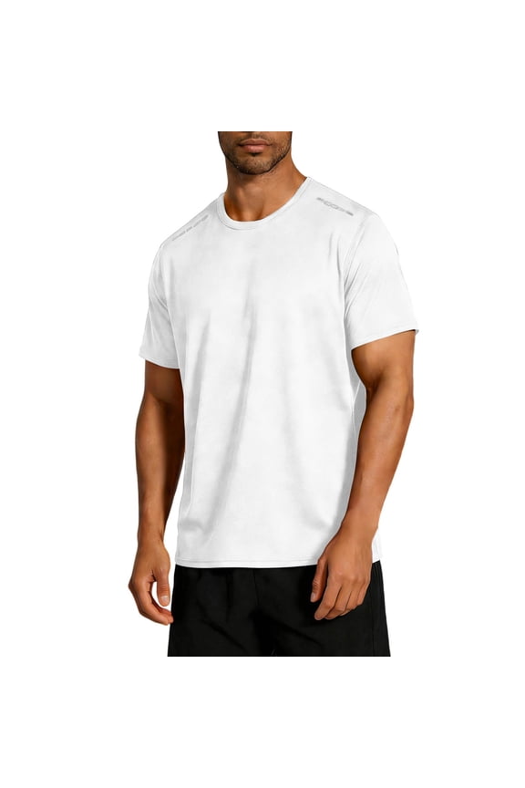 Men's Performance Quick Dry T-Shirts Athletic Fitted Crew Neck Short Sleeve Tees White L