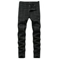thumbnail image 1 of YLSDY Men's Plaid Chinos Pants Skinny Stretch Slim Fit Stylish Casual Business Dress Pants Vintage Skinny Stretch Stripe Pants Black S, 1 of 6
