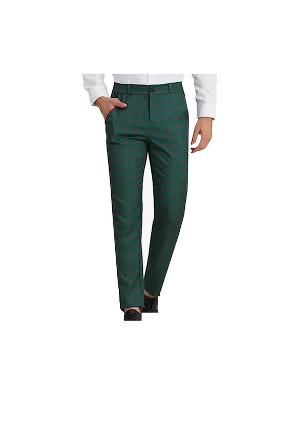 Men's Plaid Dress Pants Skinny Flat Front Lightweight Tapered Trousers Slim Fit Stretch Slacks Slim Fit Casual Office Work Business Trousers Green XXL