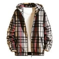 thumbnail image 1 of YLSDY Men's Plaid Zip Up Hoodie Jacket Long Sleeve Windbreaker Coats Autumn Winter Casual Shirts Jackets Gray XXXXL, 1 of 8