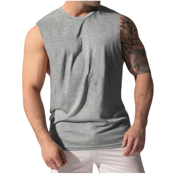 YLSDY Men's Plain Bodybuilding Stringer Tank Tops Slim Fit Workout Fitness Muscle Shirt Summer Casual Lightweight Breathable Sport Tees Gray XXXL