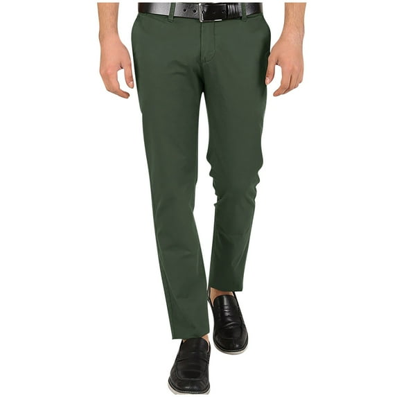 YLSDY Men's Plain Stretch Dress Pants Solid Business Flat Front Golf Long Pant Classic Fit Tapered Chino Trousers Green S