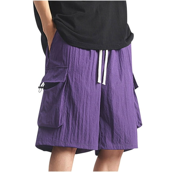 YLSDY Men's Plus Size Cargo Shorts Summer Casual Loose Shorts Quick Drying Multi Pockets Elastic Waist Solid Color Shorts Purple XXL