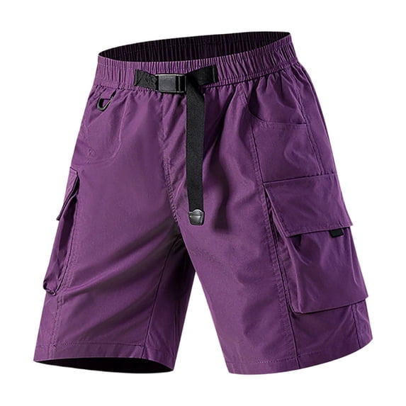 YLSDY Men's Plus Size Straight Cargo Shorts, Adjustable Waist Multi-Pocket, Trendy Versatile Shorts Purple L