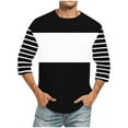 thumbnail image 1 of YLSDY Men's Plus Size Striped Shirts Trendy Color Block 2025 Summer Pullover Tops Casual Loose Round Neck Long Sleeve Shirt Black XXXXL, 1 of 4