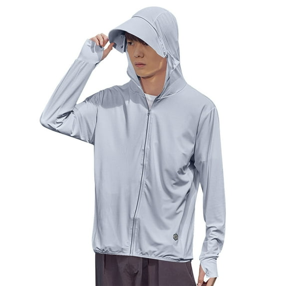 YLSDY Men's Plus Size Sun Protection Hoodie Lightweight Full Zipper Long Sleeve Jackets 2025 Summer Trendy Casual Coat Gray XXL