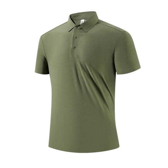 YLSDY Men's Button Collared Shirts 3 Buttons Casual Work T Shirts Quick Dry Short Sleeve Golf Shirt Pique Jersey Outdoor Performance Army Green XXXL