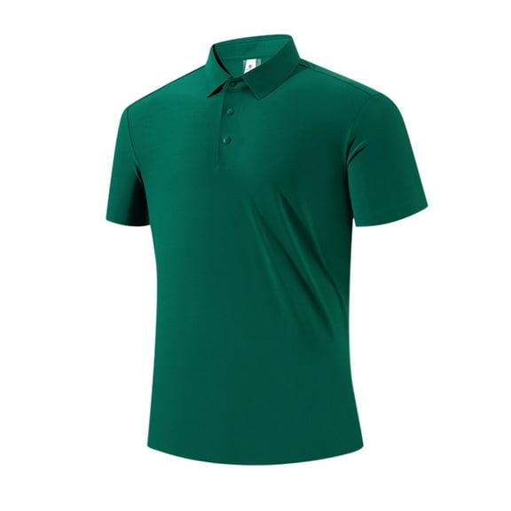 YLSDY Men's Button Collared Shirts 3 Buttons Casual Work T Shirts Quick Dry Short Sleeve Golf Shirt Pique Jersey Outdoor Performance Green XXL
