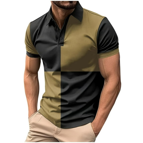 YLSDY Men's Button Collared Shirts Short Sleeve 2025 Casual Button Collared T Shirt Color Block Slim Fit Summer Collared Golf Shirts Army Green XXL