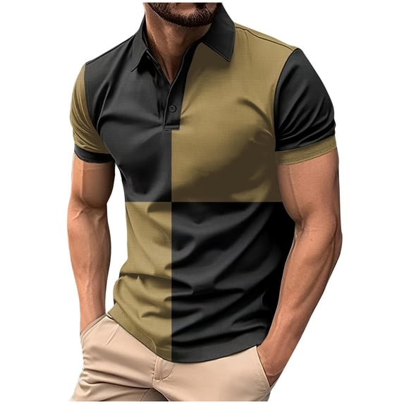 YLSDY Men's Button Collared Shirts Short Sleeve 2025 Casual Button Collared T Shirt Color Block Slim Fit Summer Collared Golf Shirts Army Green XXXL