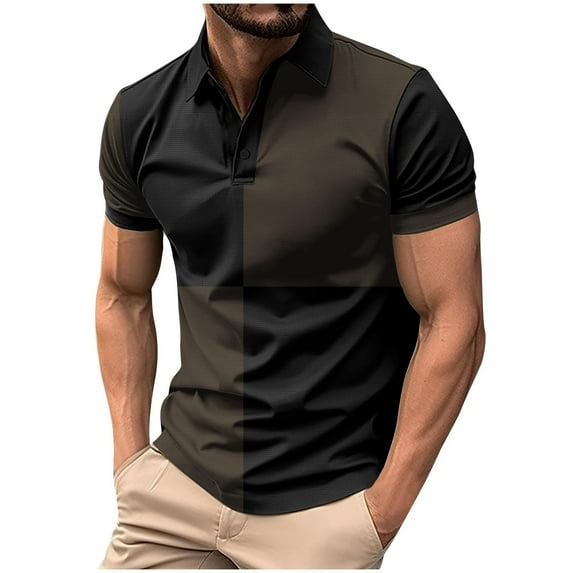 YLSDY Men's Button Collared Shirts Short Sleeve 2025 Casual Button Collared T Shirt Color Block Slim Fit Summer Collared Golf Shirts Black XL