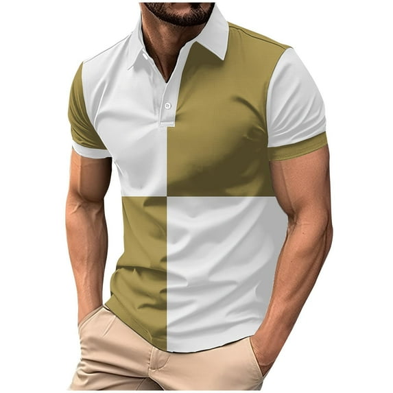 YLSDY Men's Button Collared Shirts Short Sleeve 2025 Casual Button Collared T Shirt Color Block Slim Fit Summer Collared Golf Shirts Green XL