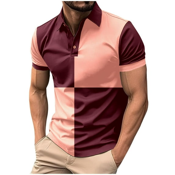 YLSDY Men's Button Collared Shirts Short Sleeve 2025 Casual Button Collared T Shirt Color Block Slim Fit Summer Collared Golf Shirts Purple XXL