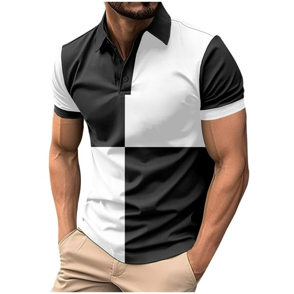 YLSDY Men's Button Collared Shirts Short Sleeve 2025 Casual Button Collared T Shirt Color Block Slim Fit Summer Collared Golf Shirts White M