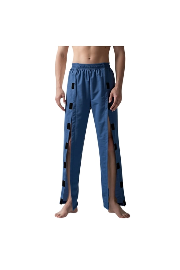 Men's Post Surgery Pants Open Bottom Easy Side Tear Away Pants for Men Adaptive Breakaway Sweatpants with Pockets Navy L