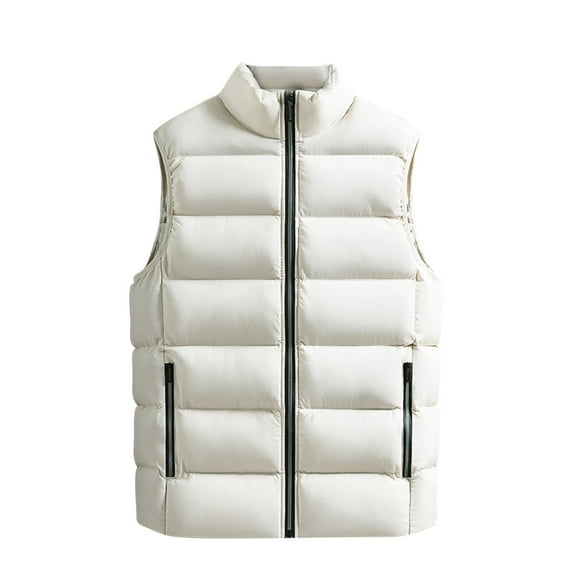 YLSDY Men's Puffer Vest Winter Warm Sleeveless Jacket Lightweight Outdoor Vest Zipper Pockets Stand Collar Solid Color Warm Vest Men' Khaki XXL