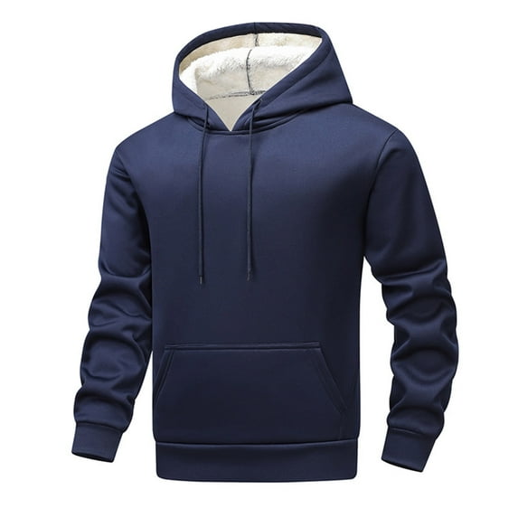 YLSDY Men's Pullover Hoodie Thick Sherpa Lined Hooded Sweatshirt Winter Warm Fleece Hoodie Athletic Workout Sweatshirts Dark Blue XXL