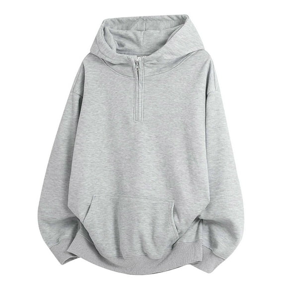 YLSDY Men's Quarter Zip Hoodies Zip Up Hoodie Long Sleeve Drop Shoulder Sweatshirt Casual Pullover with Kangaroo Pocket Gray XXL