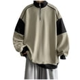 thumbnail image 1 of YLSDY Men's Quarter Zip Oversized Sweatshirt Colorblock Casual Stand Collar Long Sleeve Pullovers Outerwear T-Shirts Beige L, 1 of 2