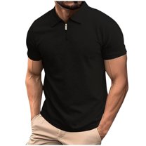 YLSDY Men's Quarter Zip Button Collared Shirts Short Sleeve Casual Ribbed Knitted Golf Shirt Summer Beach Slim Fit Tops Black L