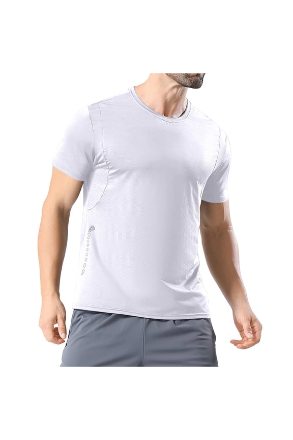 Men's Quick Dry Athletic T-Shirt with Reflective Accents Workout Running Top White XXXL