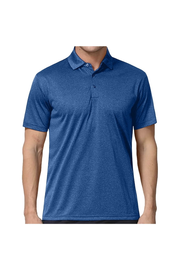 Men's Quick Dry Collared Shirts Polyester Casual Collared Shirts Short Sleeve, Moisture-Wicking, Sun Protection Blue L