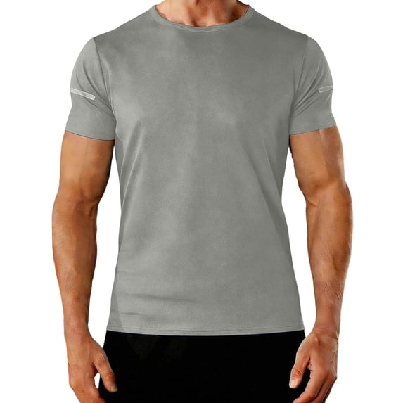 YLSDY Men's Quick Dry Running T-Shirts Reflective Stripe Athletic Short Sleeve Tees Multi Color Gray XL