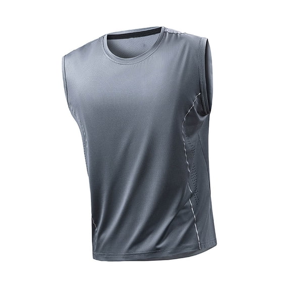 YLSDY Men's Quick Dry Running Tank Top, Breathable Sleeveless Shirt with Reflective Trim for Night Activities Gray XXL
