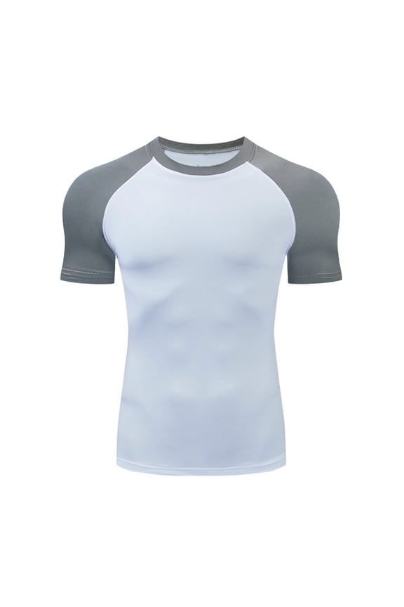 Men's Raglan Sleeve Baseball T-Shirt White Body Color Block Sleeve Slim Fit Tee Gray XL