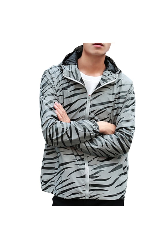 Men's Reflective Hooded Casual Jacket Zipper Long Sleeve Dance Coat Night Exercise Fluorescent Outwear Outdoor Activewear White XL